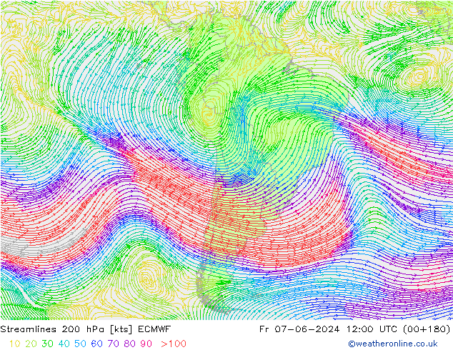 Stroomlijn 200 hPa ECMWF vr 07.06.2024 12 UTC