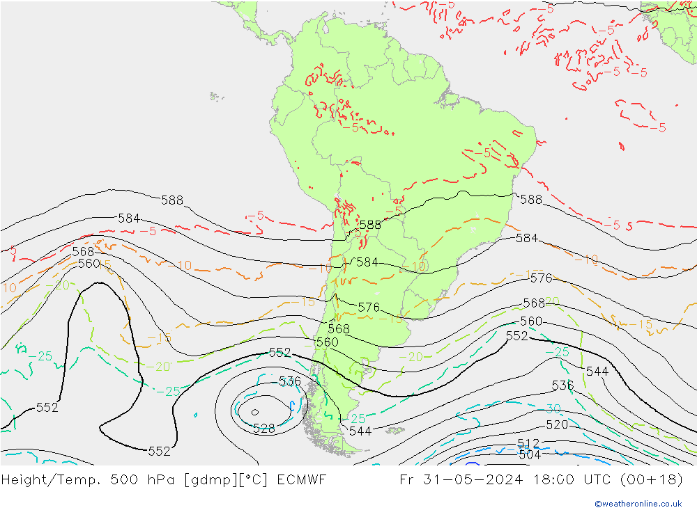 Z500/Rain (+SLP)/Z850 ECMWF Fr 31.05.2024 18 UTC