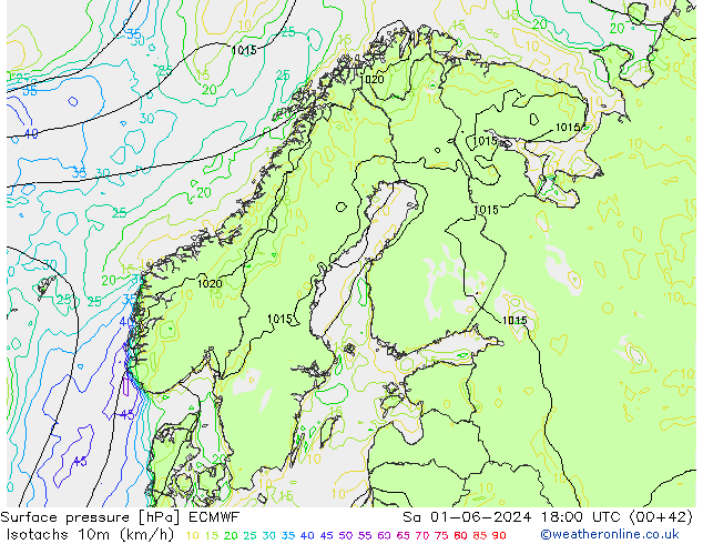 Isotachs (kph) ECMWF Sa 01.06.2024 18 UTC