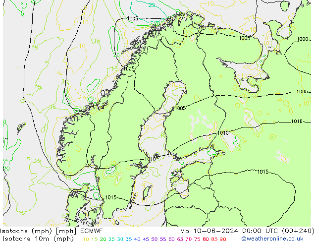 Izotacha (mph) ECMWF pon. 10.06.2024 00 UTC