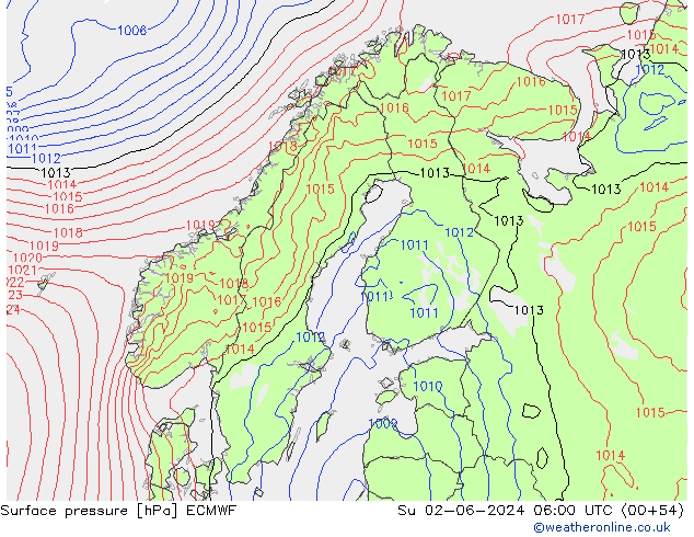 Surface pressure ECMWF Su 02.06.2024 06 UTC