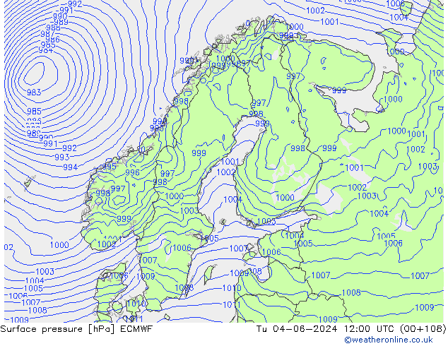 pressão do solo ECMWF Ter 04.06.2024 12 UTC