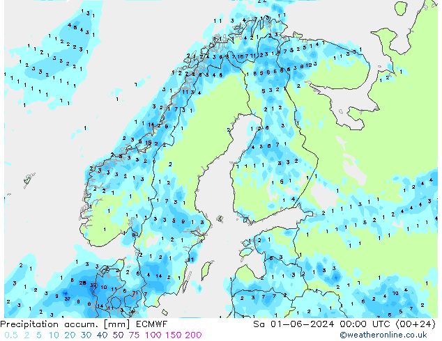 Precipitation accum. ECMWF Sa 01.06.2024 00 UTC