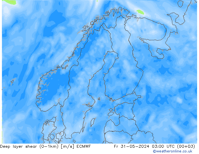 Deep layer shear (0-1km) ECMWF Sex 31.05.2024 03 UTC