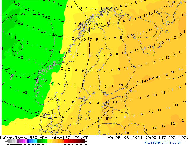 Z500/Rain (+SLP)/Z850 ECMWF Qua 05.06.2024 00 UTC