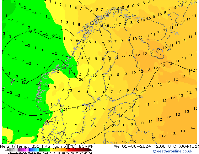 Height/Temp. 850 hPa ECMWF  05.06.2024 12 UTC