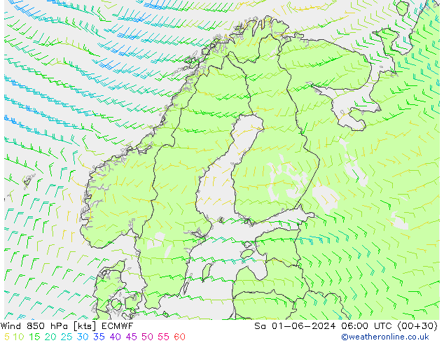 Viento 850 hPa ECMWF sáb 01.06.2024 06 UTC