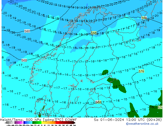 Hoogte/Temp. 500 hPa ECMWF za 01.06.2024 12 UTC