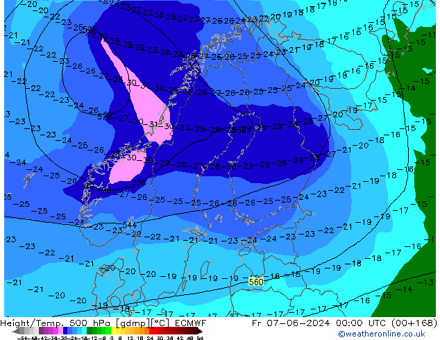 Z500/Rain (+SLP)/Z850 ECMWF пт 07.06.2024 00 UTC