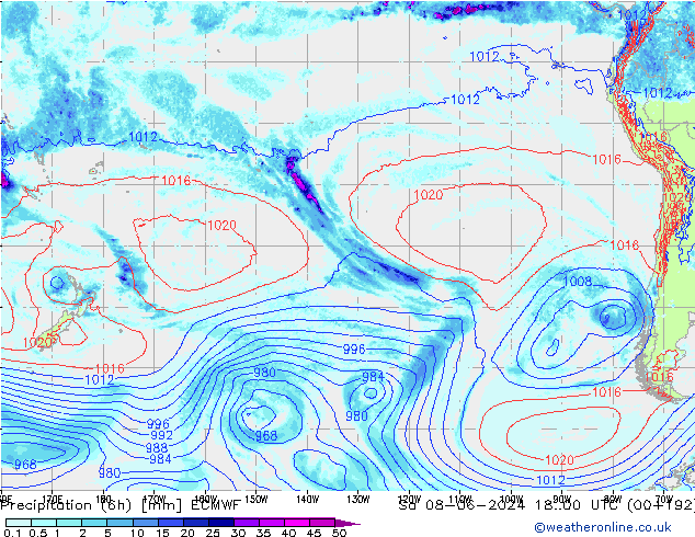 Z500/Rain (+SLP)/Z850 ECMWF Sáb 08.06.2024 00 UTC