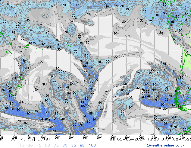 RH 700 гПа ECMWF ср 05.06.2024 12 UTC