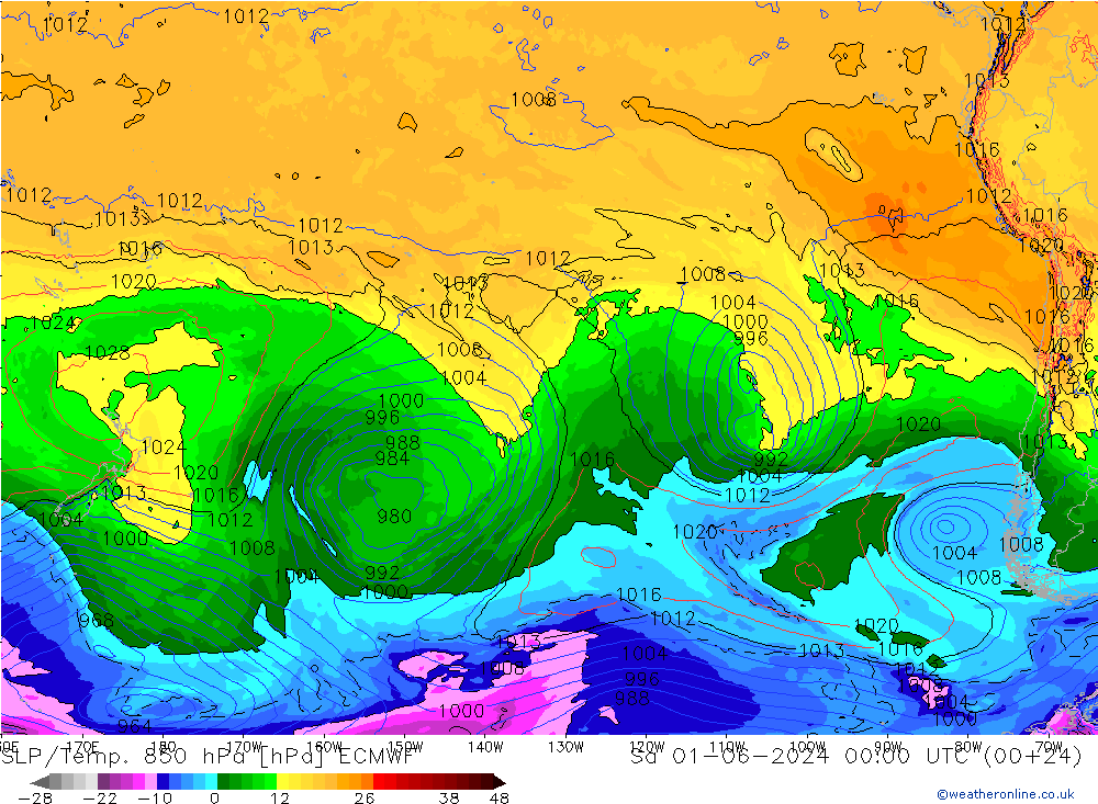 SLP/Temp. 850 hPa ECMWF za 01.06.2024 00 UTC