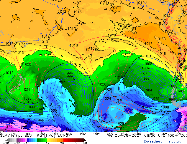 SLP/Temp. 850 hPa ECMWF wo 05.06.2024 06 UTC