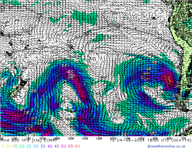 wiatr 850 hPa ECMWF wto. 04.06.2024 18 UTC