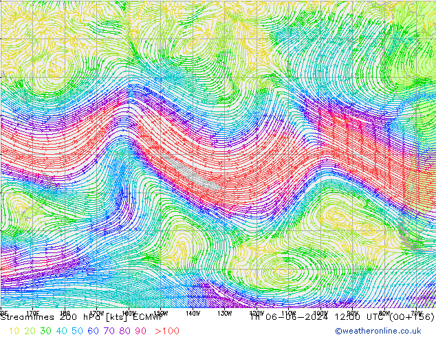 Ligne de courant 200 hPa ECMWF jeu 06.06.2024 12 UTC