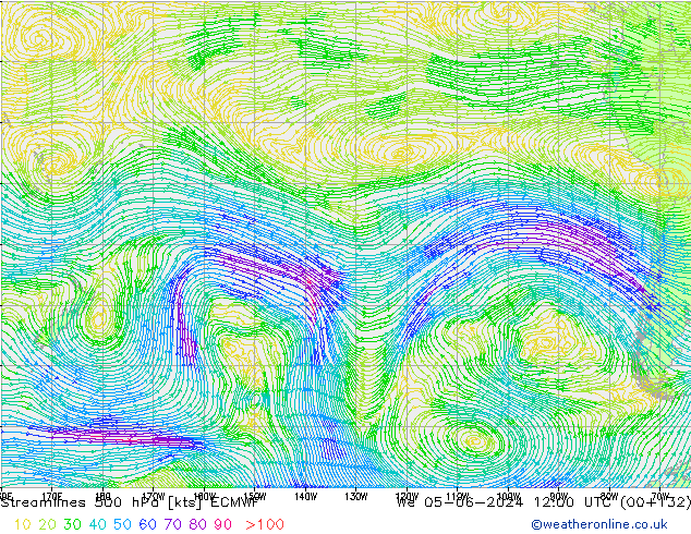 Streamlines 500 hPa ECMWF We 05.06.2024 12 UTC