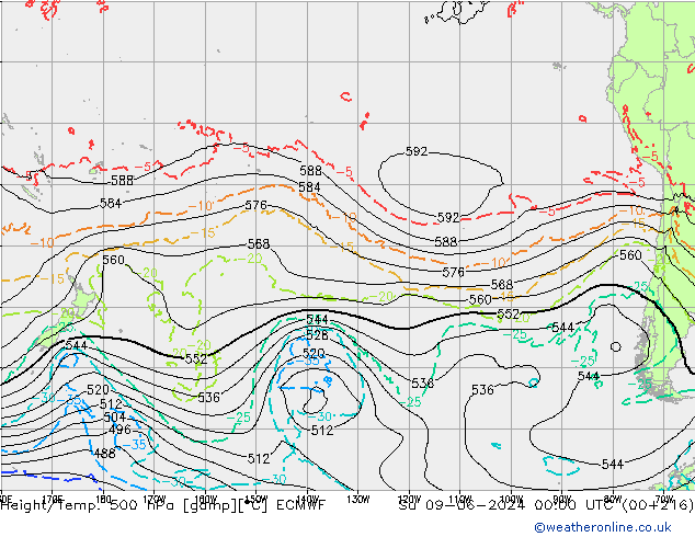 Z500/Rain (+SLP)/Z850 ECMWF Su 09.06.2024 00 UTC