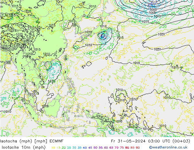 Isotachs (mph) ECMWF Fr 31.05.2024 03 UTC