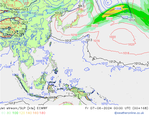 Corrente a getto ECMWF ven 07.06.2024 00 UTC