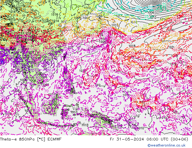 Theta-e 850hPa ECMWF Fr 31.05.2024 06 UTC