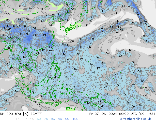 RH 700 гПа ECMWF пт 07.06.2024 00 UTC