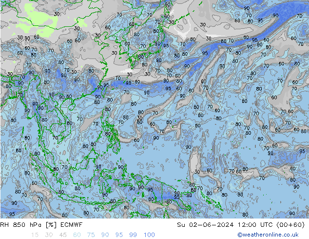 RH 850 hPa ECMWF Su 02.06.2024 12 UTC