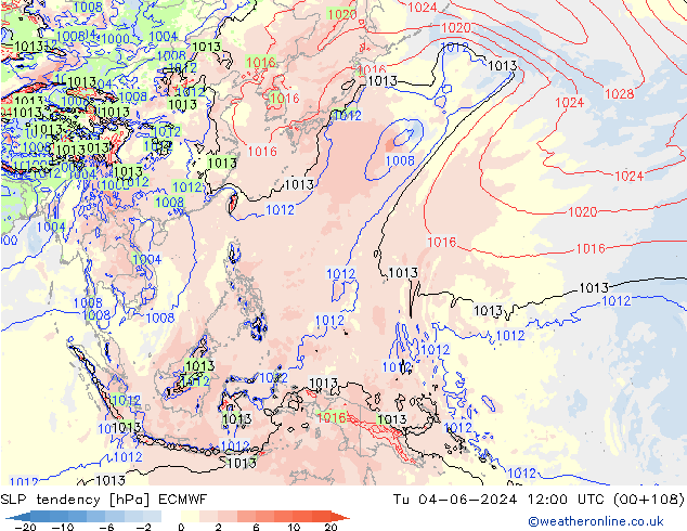 SLP tendency ECMWF Tu 04.06.2024 12 UTC