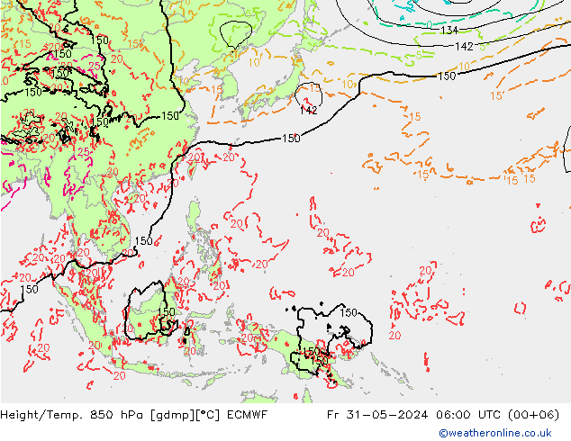 Z500/Rain (+SLP)/Z850 ECMWF ven 31.05.2024 06 UTC