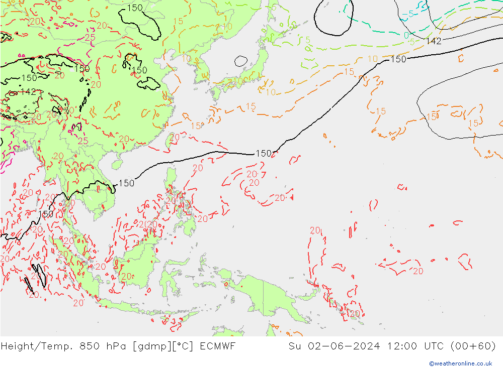 Z500/Rain (+SLP)/Z850 ECMWF So 02.06.2024 12 UTC