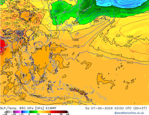 SLP/Temp. 850 hPa ECMWF So 01.06.2024 03 UTC