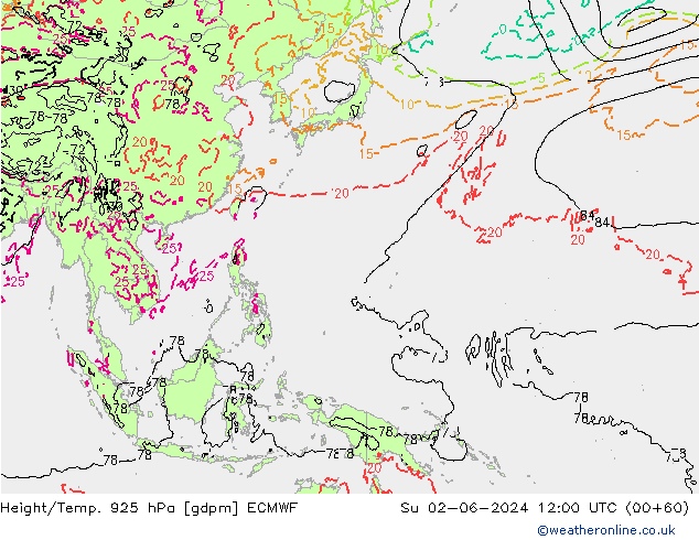 Geop./Temp. 925 hPa ECMWF dom 02.06.2024 12 UTC