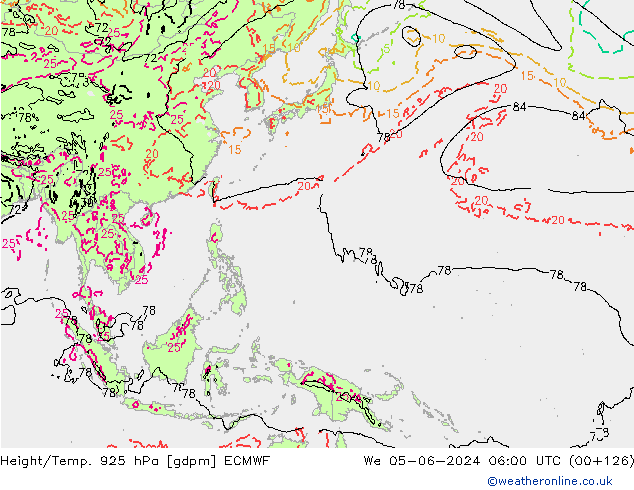 Height/Temp. 925 гПа ECMWF ср 05.06.2024 06 UTC