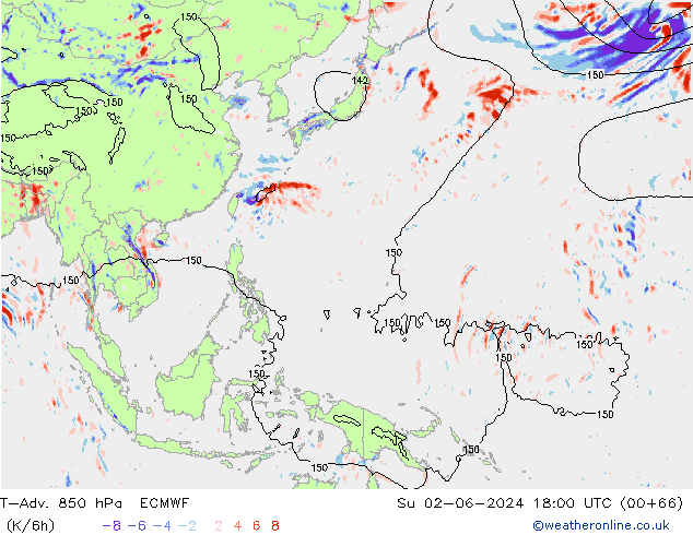 T-Adv. 850 hPa ECMWF Su 02.06.2024 18 UTC