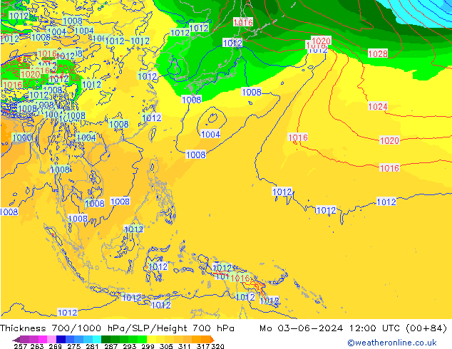 Thck 700-1000 hPa ECMWF lun 03.06.2024 12 UTC