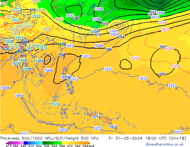 Thck 500-1000hPa ECMWF Fr 31.05.2024 18 UTC