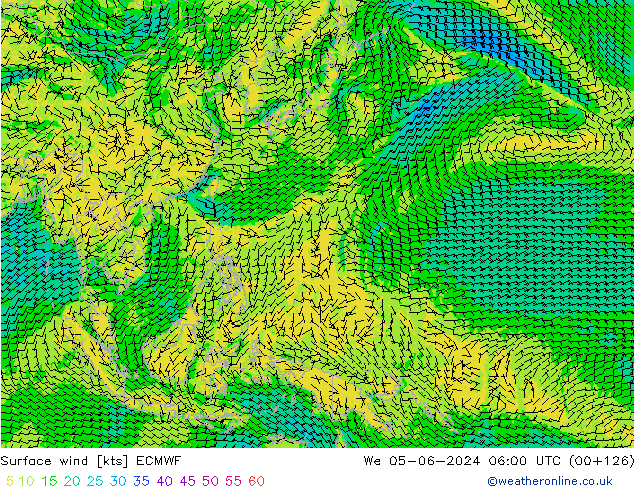 Vento 10 m ECMWF Qua 05.06.2024 06 UTC