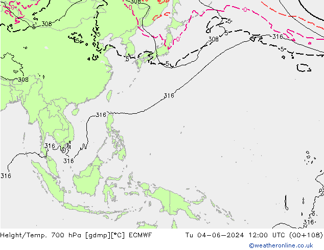 Yükseklik/Sıc. 700 hPa ECMWF Sa 04.06.2024 12 UTC