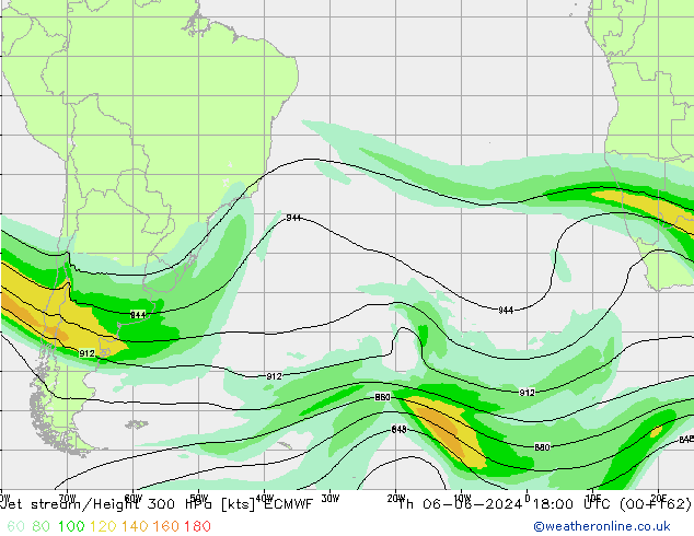 Corrente a getto ECMWF gio 06.06.2024 18 UTC