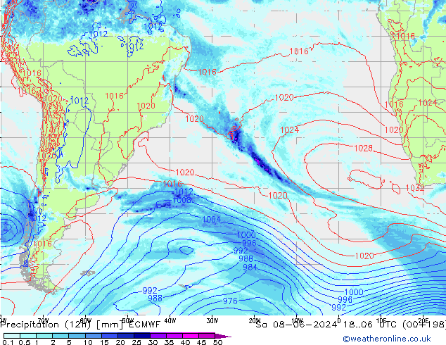 осадки (12h) ECMWF сб 08.06.2024 06 UTC