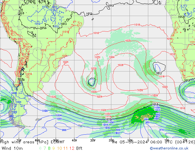 High wind areas ECMWF mer 05.06.2024 06 UTC