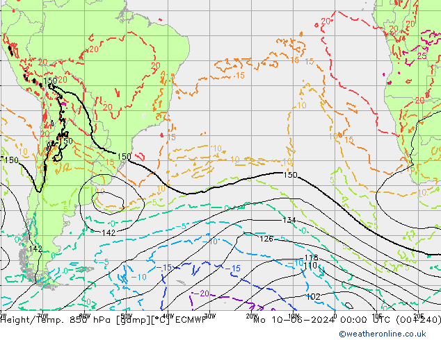 Geop./Temp. 850 hPa ECMWF lun 10.06.2024 00 UTC