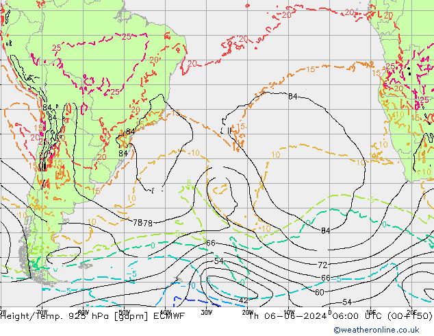 Yükseklik/Sıc. 925 hPa ECMWF Per 06.06.2024 06 UTC