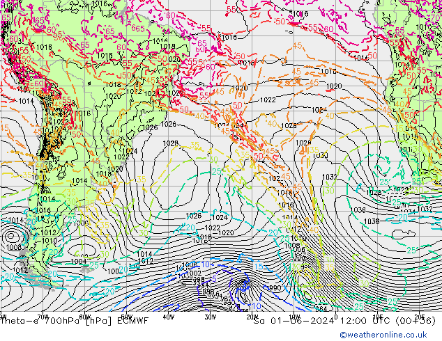 Theta-e 700hPa ECMWF Sa 01.06.2024 12 UTC