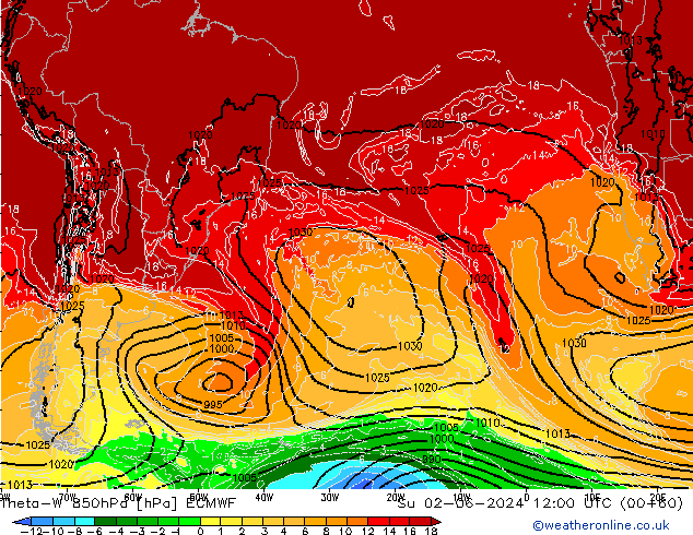 Theta-W 850hPa ECMWF dim 02.06.2024 12 UTC