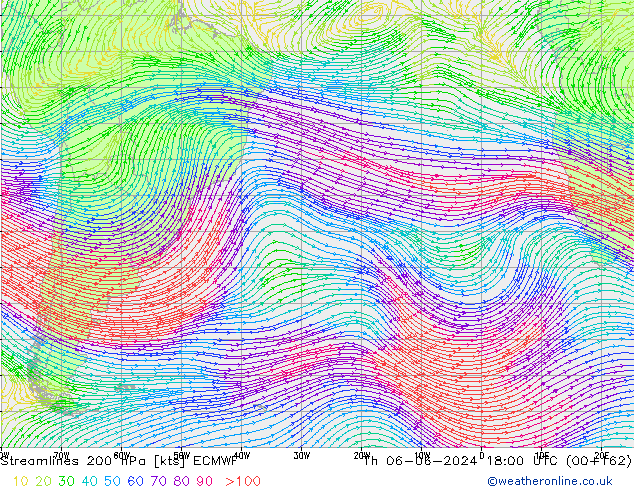 Linea di flusso 200 hPa ECMWF gio 06.06.2024 18 UTC