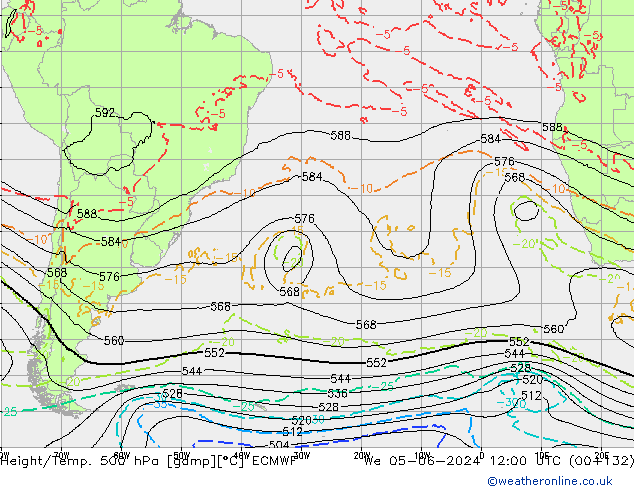 Z500/Rain (+SLP)/Z850 ECMWF mer 05.06.2024 12 UTC