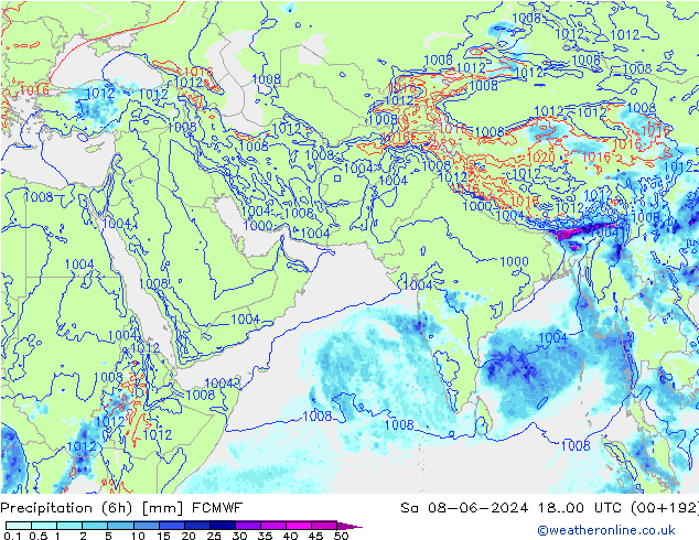 Precipitation (6h) ECMWF So 08.06.2024 00 UTC