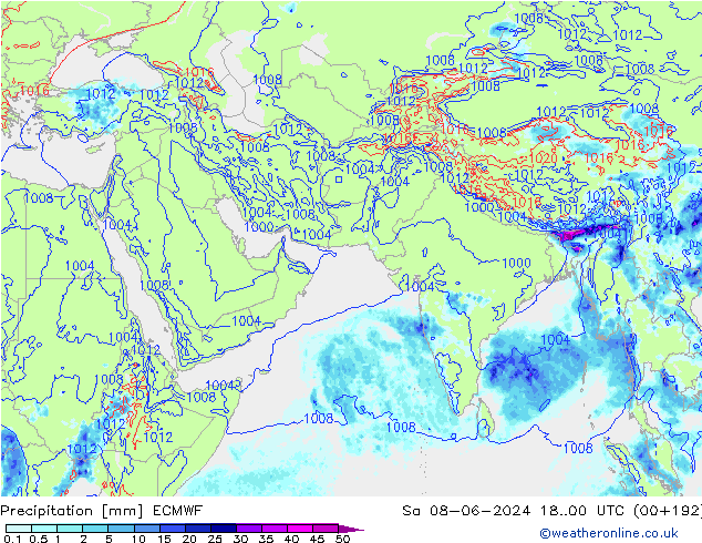 Srážky ECMWF So 08.06.2024 00 UTC