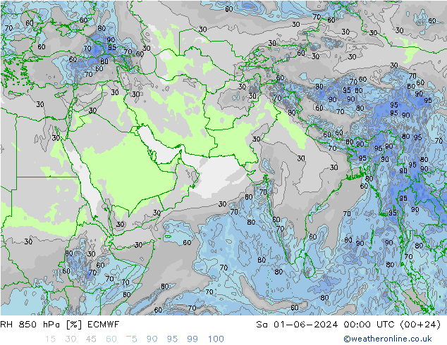 Humedad rel. 850hPa ECMWF sáb 01.06.2024 00 UTC