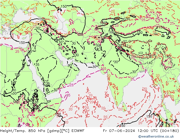 Z500/Rain (+SLP)/Z850 ECMWF Fr 07.06.2024 12 UTC